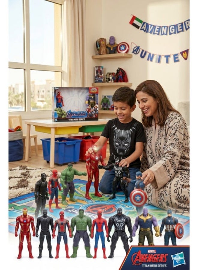 AVENGERS 8-Piece Superhero Action Hero Set( Original American Version)– 17cm Titan Hero Series Articulated Figures includes Iron Man, Hulk, Spider-Man, Captain America, Venom, Thanos & Black Panther – Light-Up Interactive Hero Toys | Best Birthday & Christmas Gift for Boys & Kids - Image 5