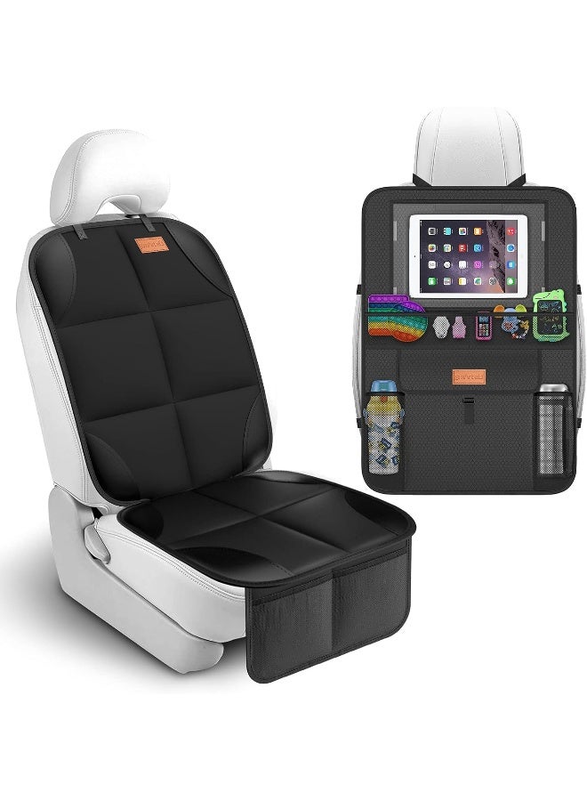 smartelf Non-Slip Backing Backseat Car Organizer Kick Mat with Storage Pockets, Large Waterproof Baby Car Seat Protector for Leather and Fabric (Black) - Image 1