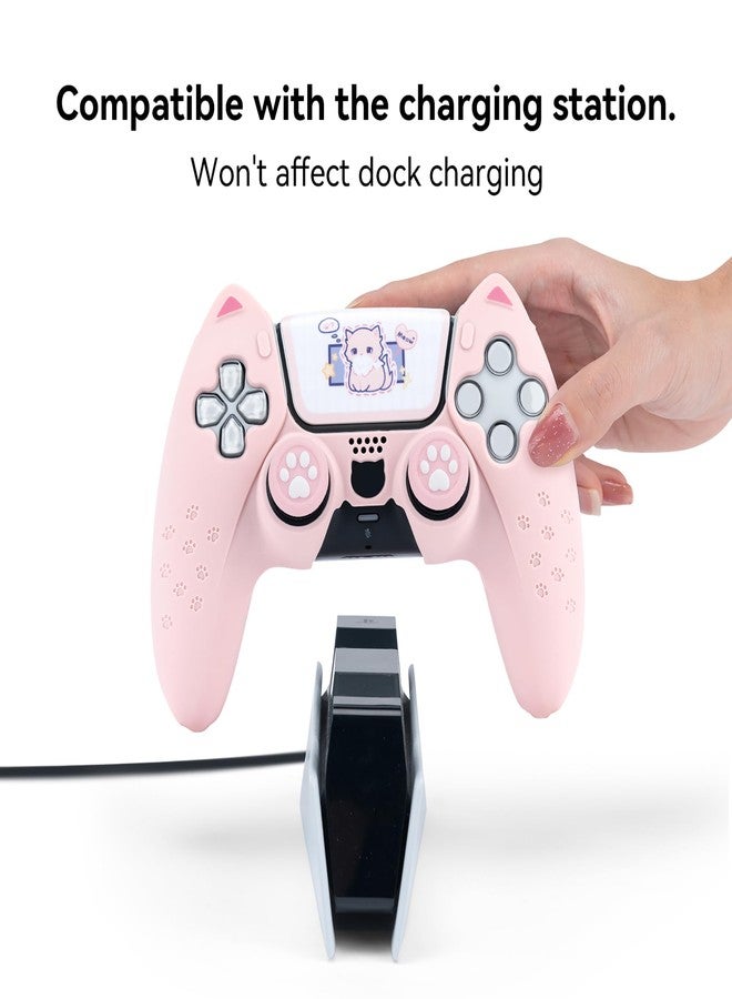 GeekShare Cute Cat Paw Protective Skin Set for ps5 Controller, Anti-Slip Silicone Cover Case Compatible with ps5 Wireless Controller Includes 2 Thumb Grip Caps and 1 Sticker - Pink - Image 2