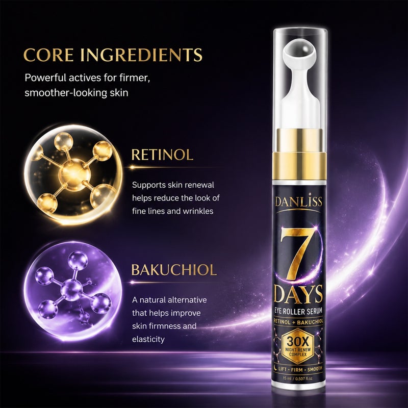DANLISS Dark Purple - 7-Day Nighttime Renewal Roll-On Eye Serum 15ml (Retinol + Psoralen) - Image 2