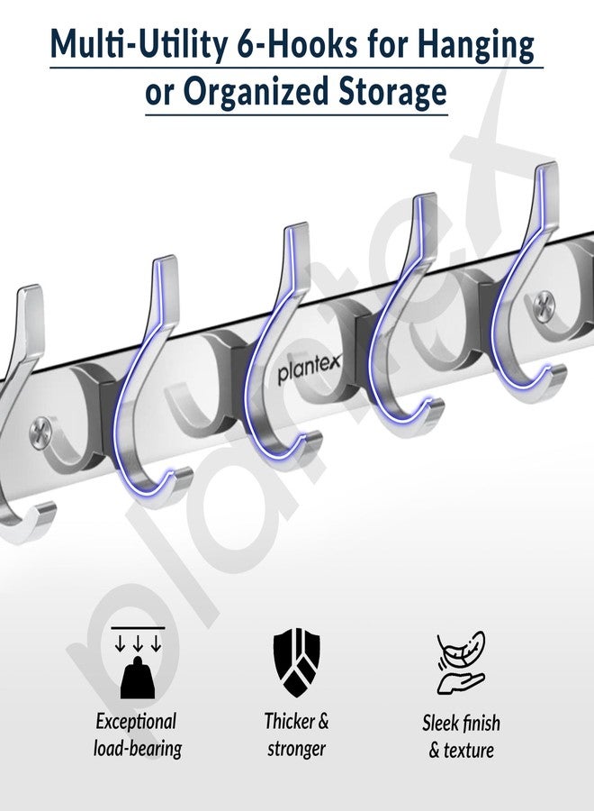 Plantex Aluminum Hook Rail with 6 Hooks for Bathroom/Kitchen- Door Hanger for Clothes/Towel - Pack of 3 (6 Hooks, Chrome) - Image 2