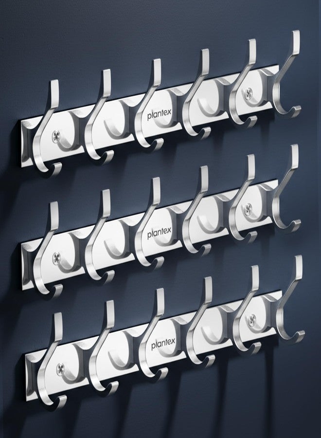 Plantex Aluminum Hook Rail with 6 Hooks for Bathroom/Kitchen- Door Hanger for Clothes/Towel - Pack of 3 (6 Hooks, Chrome) - Image 1