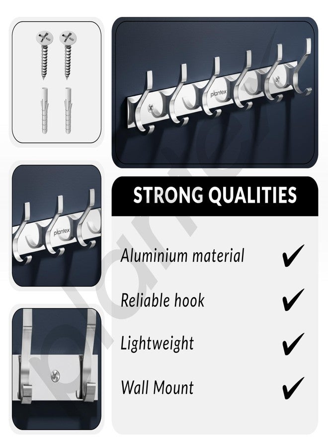 Plantex Aluminum Hook Rail with 6 Hooks for Bathroom/Kitchen- Door Hanger for Clothes/Towel - Pack of 3 (6 Hooks, Chrome) - Image 5