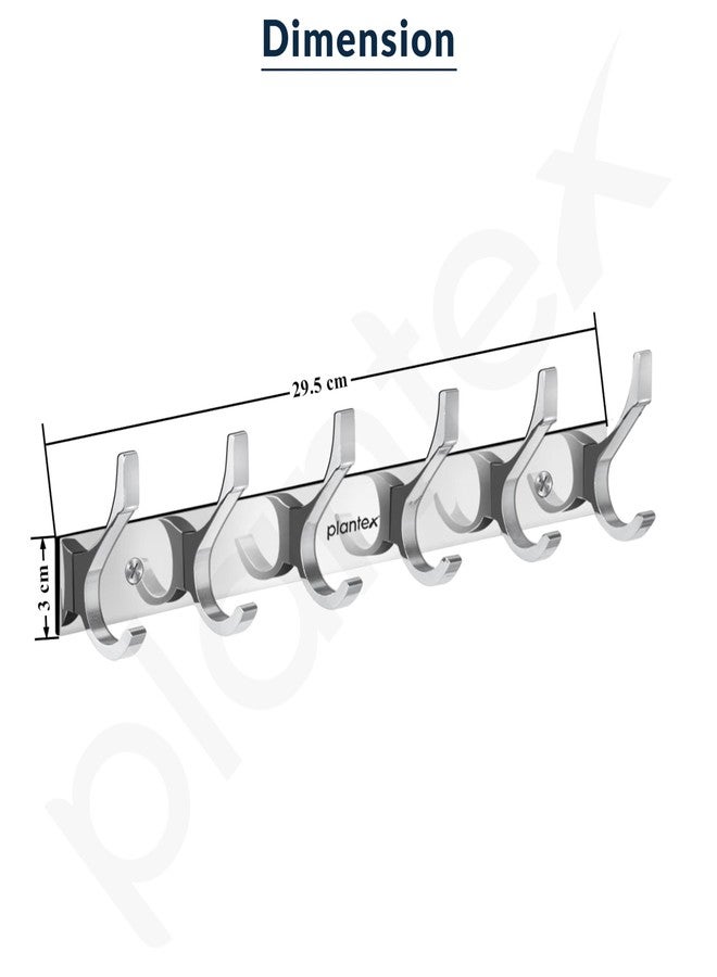 Plantex Aluminum Hook Rail with 6 Hooks for Bathroom/Kitchen- Door Hanger for Clothes/Towel - Pack of 3 (6 Hooks, Chrome) - Image 4