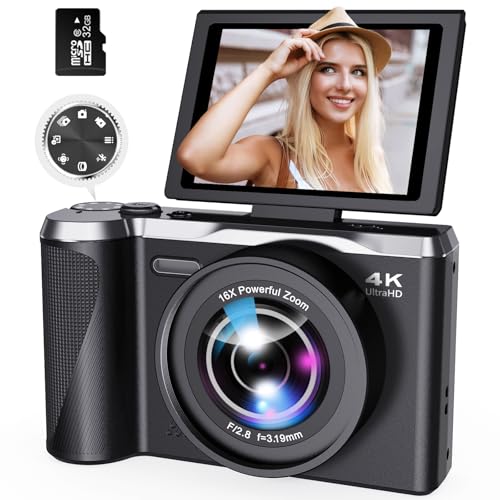 Kasukani 4K Digital Camera for Photography, 56MP Autofocus Vlogging Camera with 3" 180° Flip Screen, 16X Zoom Compact Travel Camera for Beginners & Teens with 32GB SD Card Included - Image 1