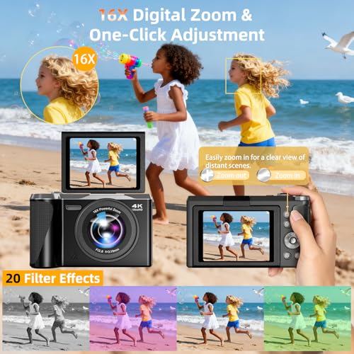 Kasukani 4K Digital Camera for Photography, 56MP Autofocus Vlogging Camera with 3" 180° Flip Screen, 16X Zoom Compact Travel Camera for Beginners & Teens with 32GB SD Card Included - Image 4