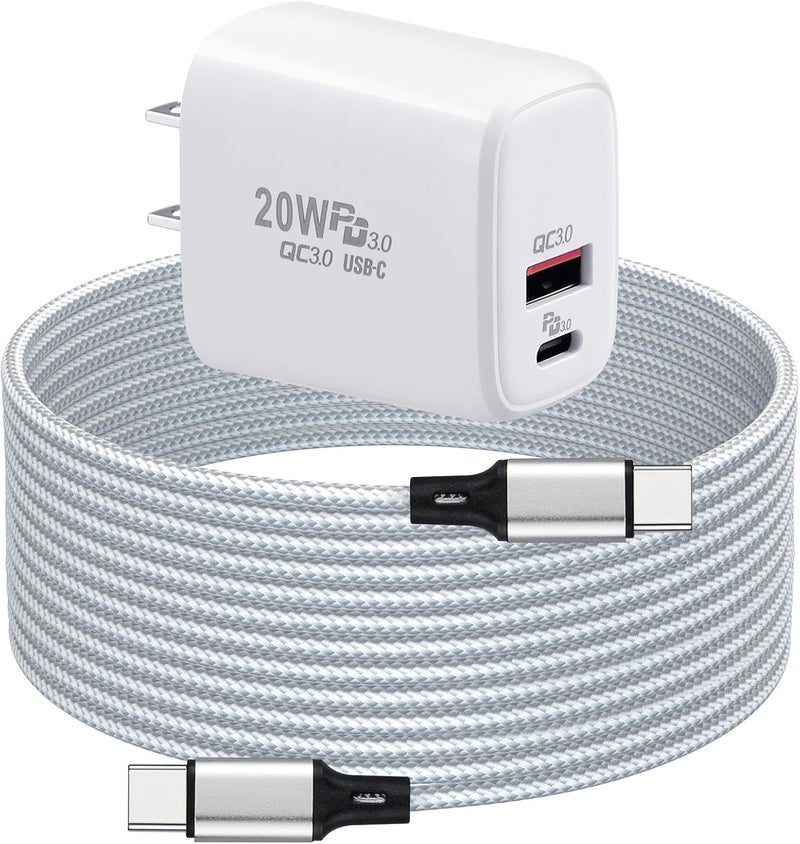 weishan شاحن سريع USB C بقوة 20 واط متوافق مع Meta Quest 3 3S، محول USB مزدوج المنفذ مع كابل شحن C إلى C بطول 66 قدم لجهاز Oculus Quest 2. - Image 1