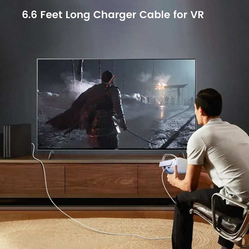weishan شاحن سريع USB C بقوة 20 واط متوافق مع Meta Quest 3 3S، محول USB مزدوج المنفذ مع كابل شحن C إلى C بطول 66 قدم لجهاز Oculus Quest 2. - Image 3
