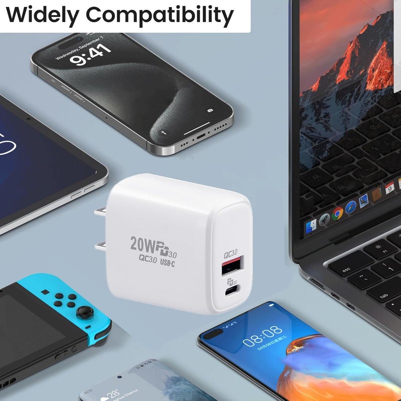 weishan شاحن سريع USB C بقوة 20 واط متوافق مع Meta Quest 3 3S، محول USB مزدوج المنفذ مع كابل شحن C إلى C بطول 66 قدم لجهاز Oculus Quest 2. - Image 4