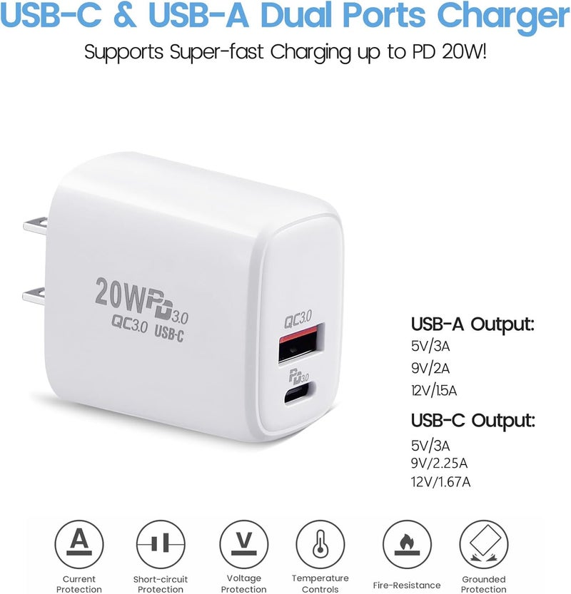 weishan شاحن سريع USB C بقوة 20 واط متوافق مع Meta Quest 3 3S، محول USB مزدوج المنفذ مع كابل شحن C إلى C بطول 66 قدم لجهاز Oculus Quest 2. - Image 5