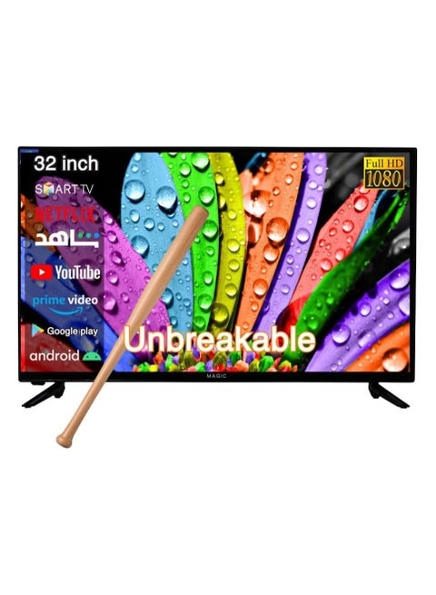 32 Inch Unbreakable Full HD LED Smart TV with Android 13, Built-in Satellite Receiver DVB-T2/S2, Free Wall-Mount, and 1-Year Warranty - MG32Y030FSBT2-13 Magic World