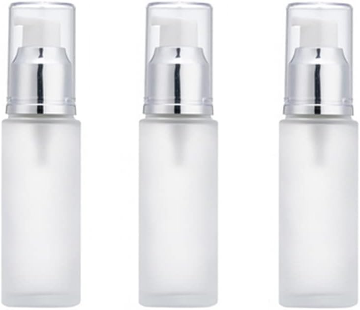 3PCS 30ml/1oz Empty Refillable Clear Frosted Glass Cosmetic Lotion Bottle Travel Toiletries Container Pump Dispenser Vials Pot Jars for Cream Foundation Emulsion Essencial Oil