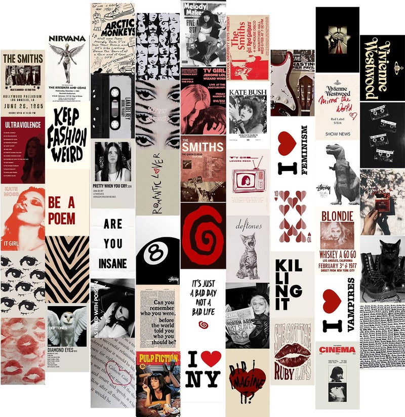KBKBART ديكور غرفة الفتاة في وسط المدينة 50 قطعة، فنون الحائط Y2k لغرفة النوم، مجموعة تجميع جدران Coquette لجمالية الغرفة، مجموعة تجميع صور Vintage بحجم 4"x6"، ملصقات Retro Rockstar لديكور السكن الجامعي - Image 1