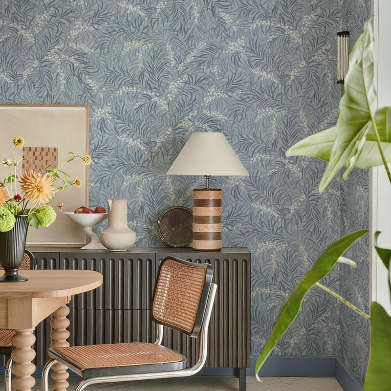 Ismoon Vintage Wallpaper Peel and Stick Dusty Blue Botanical Wallpaper 17.3in x6.56ft Leaf Removable Waterproof Blue/White Contact Paper for Bedroom Kitchen Renter Friendly Wall Decor Vinyl - Image 2