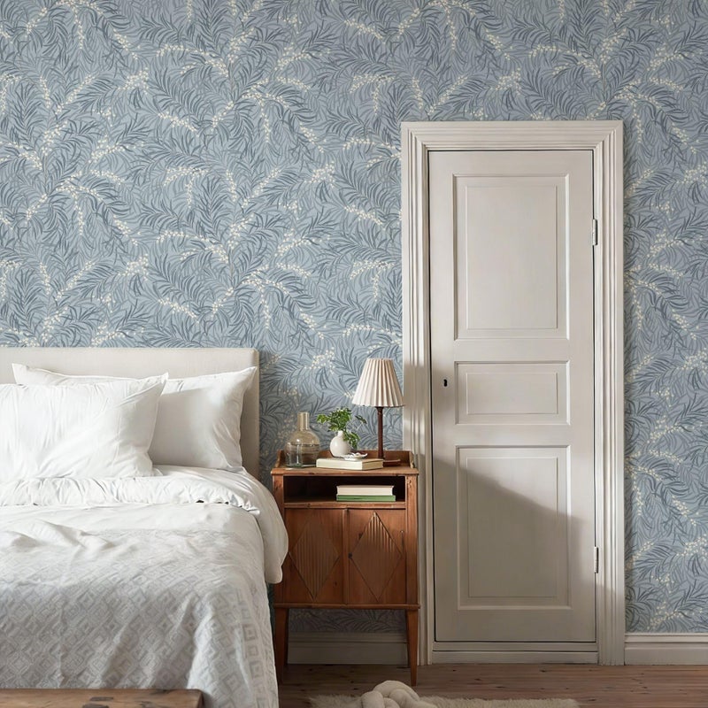 Ismoon Vintage Wallpaper Peel and Stick Dusty Blue Botanical Wallpaper 17.3in x6.56ft Leaf Removable Waterproof Blue/White Contact Paper for Bedroom Kitchen Renter Friendly Wall Decor Vinyl - Image 5