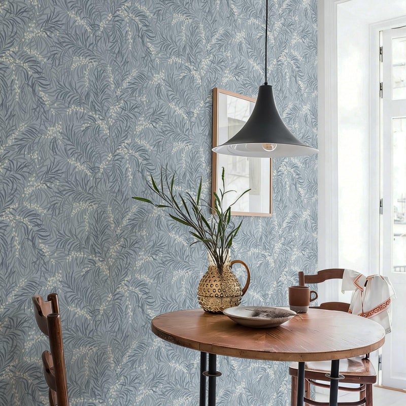 Ismoon Vintage Wallpaper Peel and Stick Dusty Blue Botanical Wallpaper 17.3in x6.56ft Leaf Removable Waterproof Blue/White Contact Paper for Bedroom Kitchen Renter Friendly Wall Decor Vinyl - Image 4