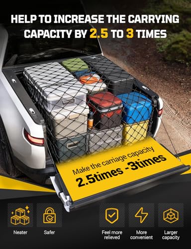 AUTOWN Cargo Net for Pickup Truck Bed - Stretchable 4' x 6' to 8' x 12' with 4" x 4" Mesh, Heavy Duty 10mm Cord Bungee Bed Netting with 12 Metal Carabiners - Ideal for ATV, SUV, UTV and Truck - Image 2