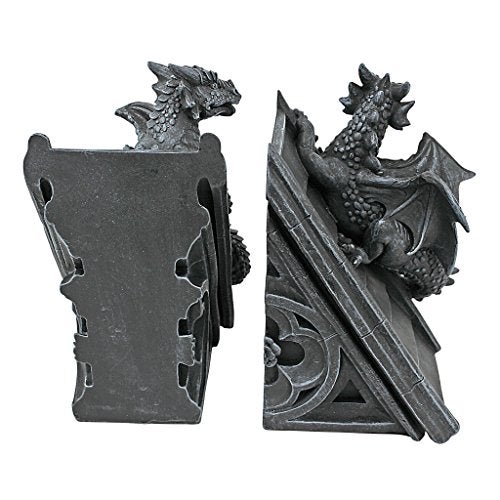 Design Toscano Castle Dragon Gothic Decor Decorative Bookend Statues, 8 Inch, Set of Two, Polyresin, Grey Stone - Image 4