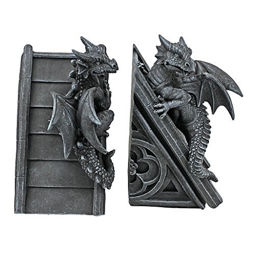 Design Toscano Castle Dragon Gothic Decor Decorative Bookend Statues, 8 Inch, Set of Two, Polyresin, Grey Stone - Image 3