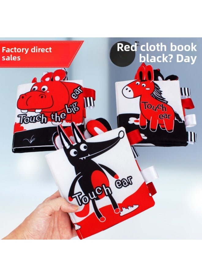 Bbsky Baby Three-dimensional Animal Cloth Book Baby Washable Red Visual Label Cloth Book-Color:Black, White And Red Hippo  - Image 2