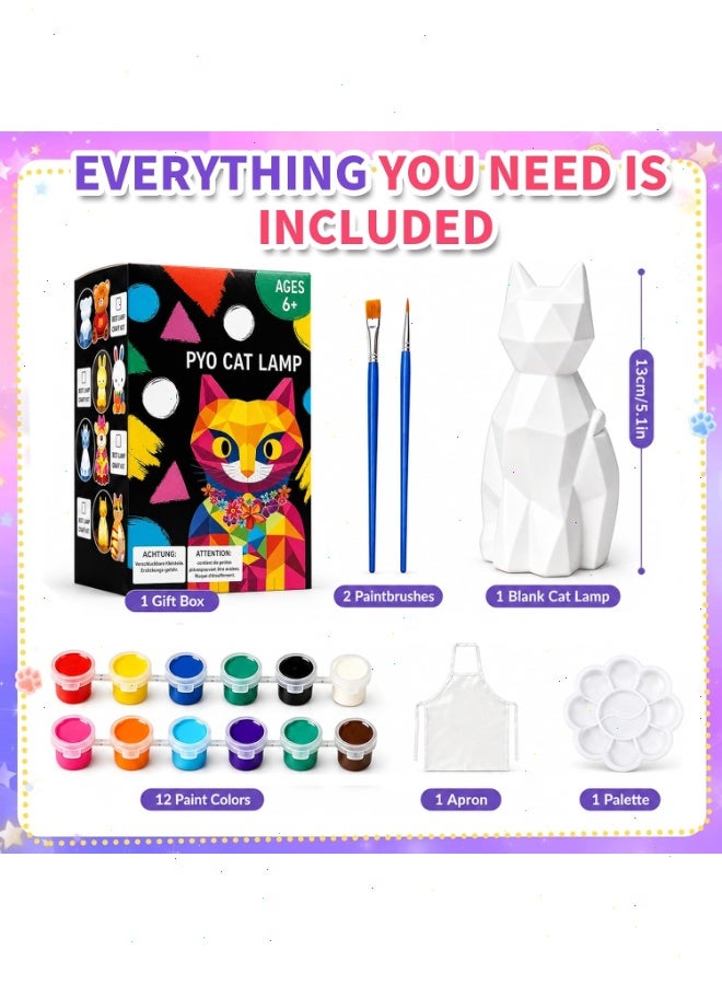 Topyich DIY Arts and Crafts Painting Set for Kids, Complete All-in-One Arts Crafts Set with Pigments Brushes & Apron, Creative LED Cat Lamp Gift for Boys & Girls - Image 2