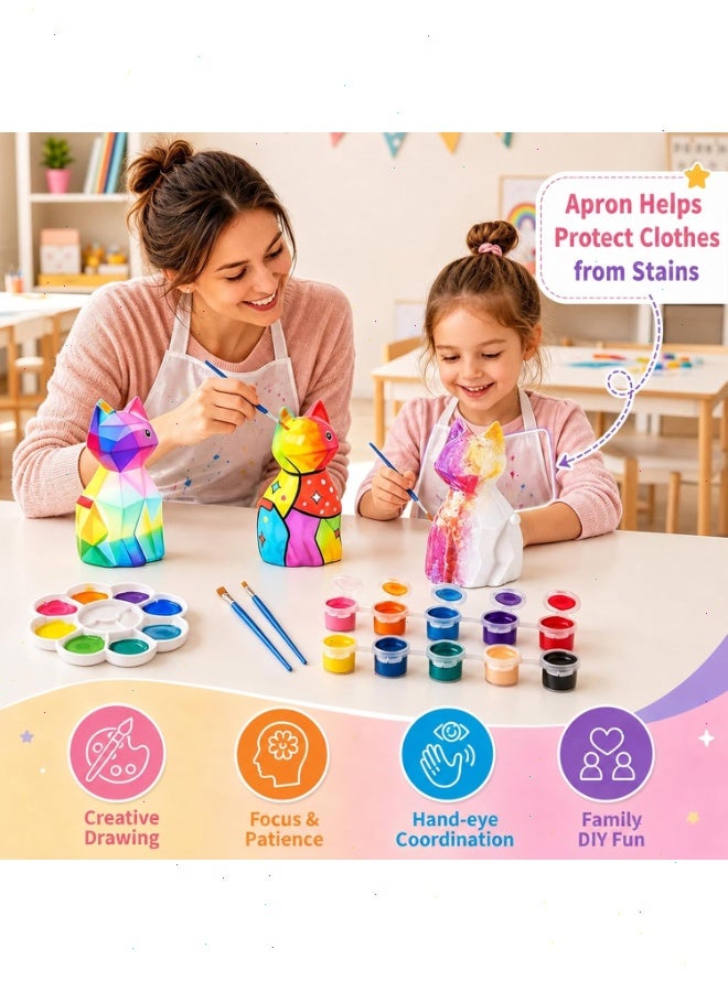Topyich DIY Arts and Crafts Painting Set for Kids, Complete All-in-One Arts Crafts Set with Pigments Brushes & Apron, Creative LED Cat Lamp Gift for Boys & Girls - Image 3