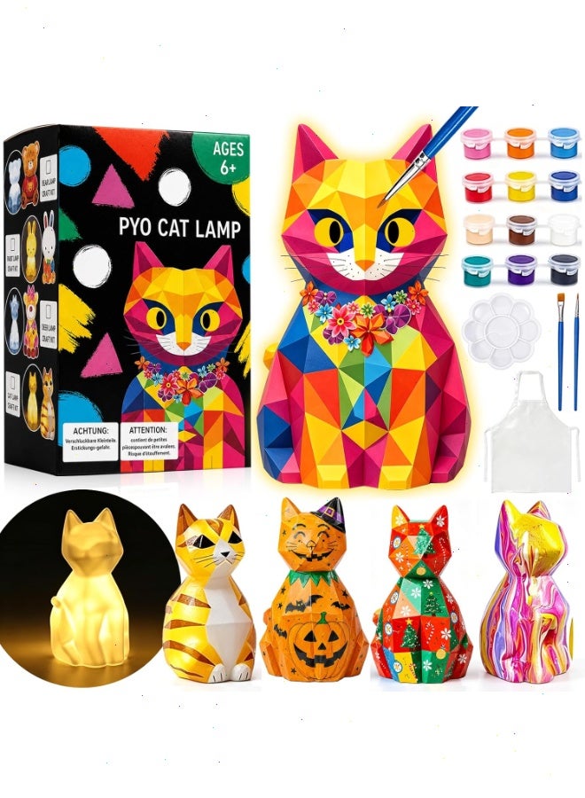 Topyich DIY Arts and Crafts Painting Set for Kids, Complete All-in-One Arts Crafts Set with Pigments Brushes & Apron, Creative LED Cat Lamp Gift for Boys & Girls - Image 1