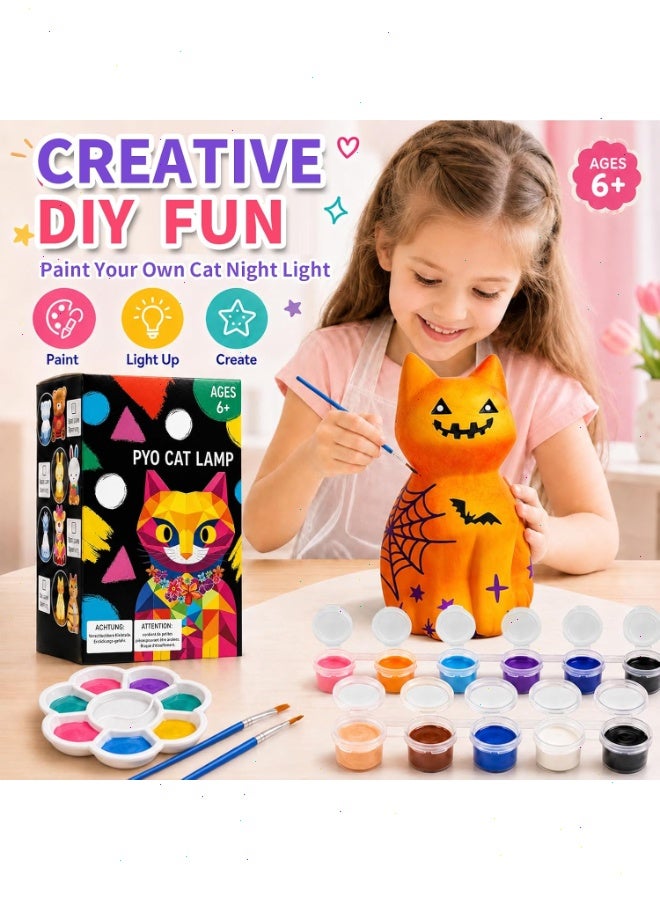 Topyich DIY Arts and Crafts Painting Set for Kids, Complete All-in-One Arts Crafts Set with Pigments Brushes & Apron, Creative LED Cat Lamp Gift for Boys & Girls - Image 4