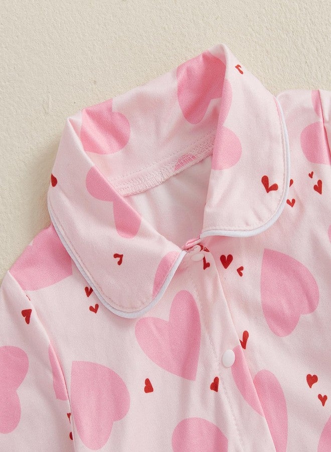 Multitrust Baby Girls Ruffled Cotton Pajamas Set Long Sleeve Button Down Shirts and Flared Pants Matching Pj Sets Sleepwear (Love Pink, 3-4 Years) - Image 5