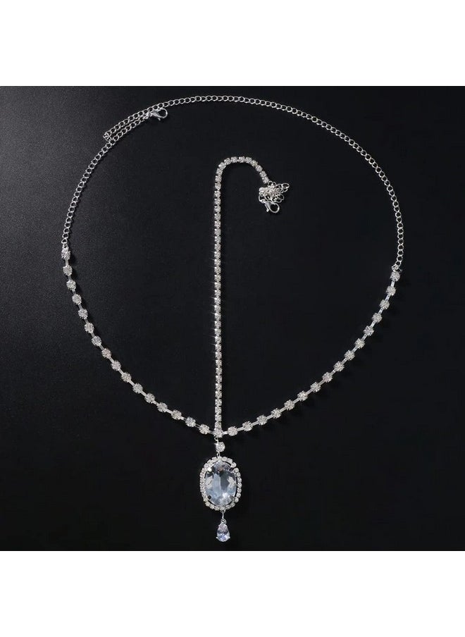 Missgrace - Bridal Women Simple Shining Rhinestone Waterdrop Head Chain Headband Headpiece Boho Tassel Forehead Wedding Prom Praty Halloween Hair Chain Accessories For Women Girls (Silver) - Image 1