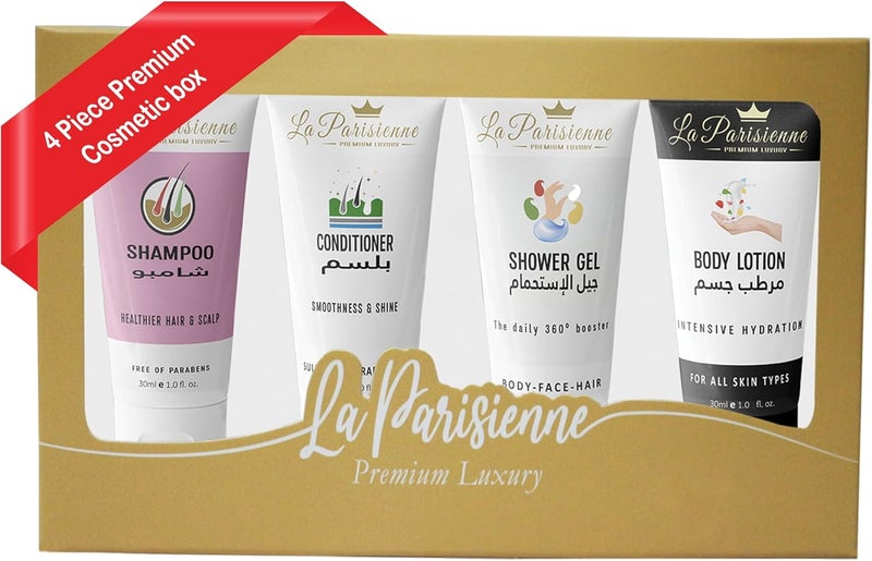 ECOLYTE+ La Parisienne Premium Luxury Travel Box - 4 Piece Cosmetic Set (Shampoo, Conditioner, Shower Gel, Body Lotion) - 30ML Each - Image 1