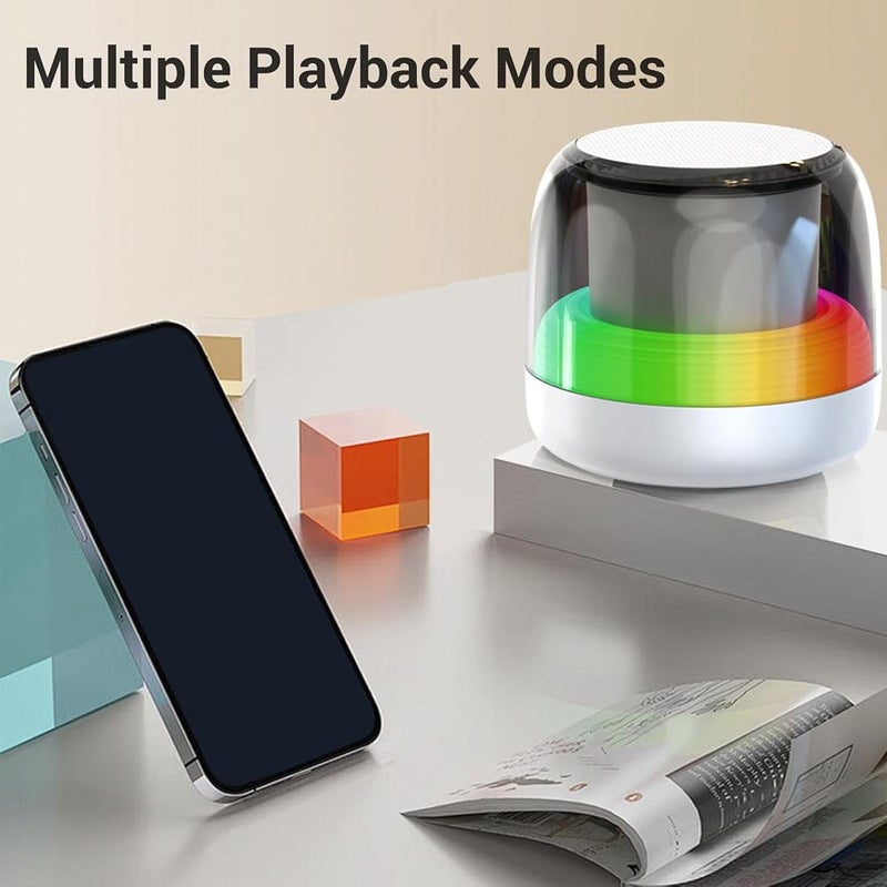 Bewinner Mini Bluetooth Speaker 5W HD Sound, TWS Pairing, RGB Light Show, Compact 3.2" Design with USB/TF Playback - Portable for Indoor/Outdoor Use (White) - Image 5