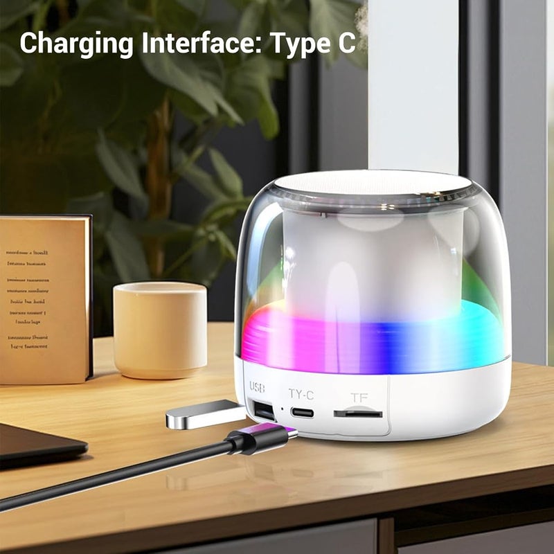 Bewinner Mini Bluetooth Speaker 5W HD Sound, TWS Pairing, RGB Light Show, Compact 3.2" Design with USB/TF Playback - Portable for Indoor/Outdoor Use (White) - Image 4