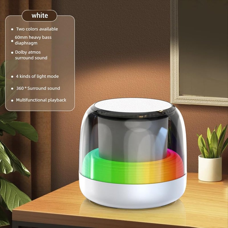 Bewinner Mini Bluetooth Speaker 5W HD Sound, TWS Pairing, RGB Light Show, Compact 3.2" Design with USB/TF Playback - Portable for Indoor/Outdoor Use (White) - Image 2
