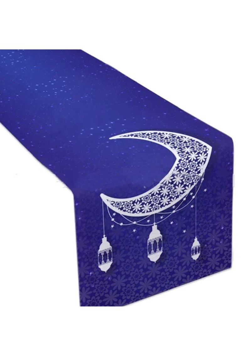 موردلي مفرش طاولة عيد مبارك، مفرش طاولة كتان، مفرش طاولة على شكل نجمة وقمر، ديكور رمضان، ديكور غرفة الطعام المنزلية، 13 × 70 بوصة. - Image 1