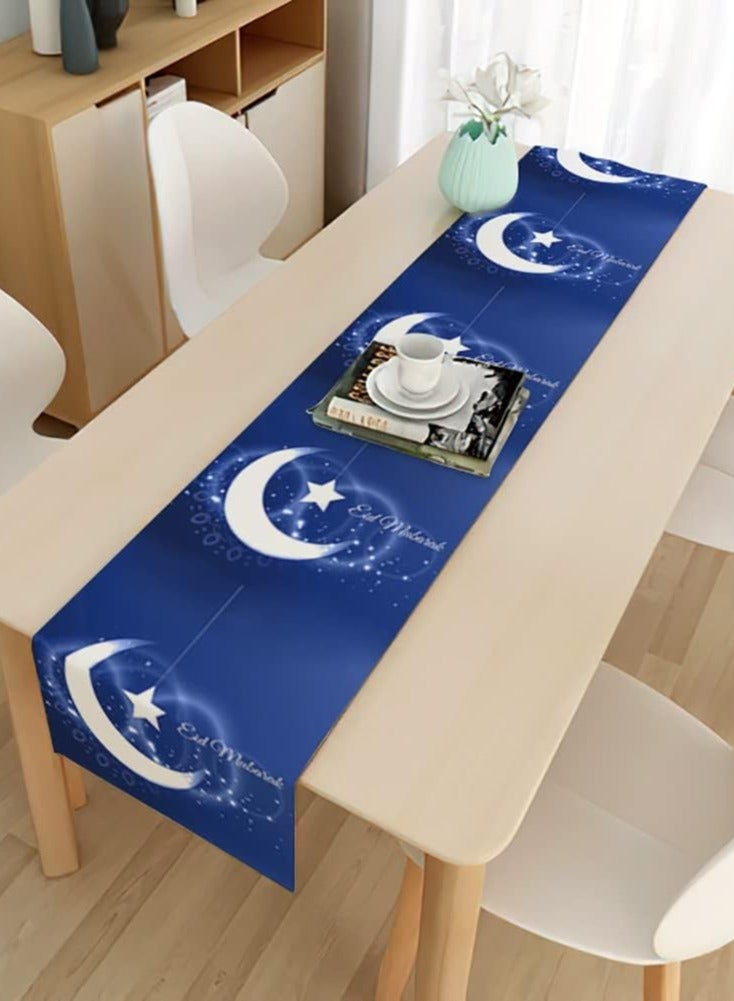 موردلي مفرش طاولة عيد مبارك، مفرش طاولة كتان، مفرش طاولة على شكل نجمة وقمر، ديكور رمضان، ديكور غرفة الطعام المنزلية، 13 × 70 بوصة. - Image 2