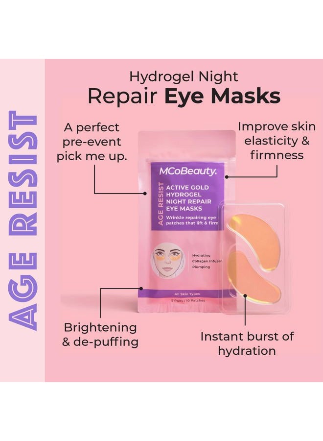 MCoBeauty Age Resist Active Gold Hydrogel Night Repair Eye Patches - Brightening & De-Puffing With Collagen & Hyaluronic Acid - Vegan, Cruelty Free Skin care - Image 3