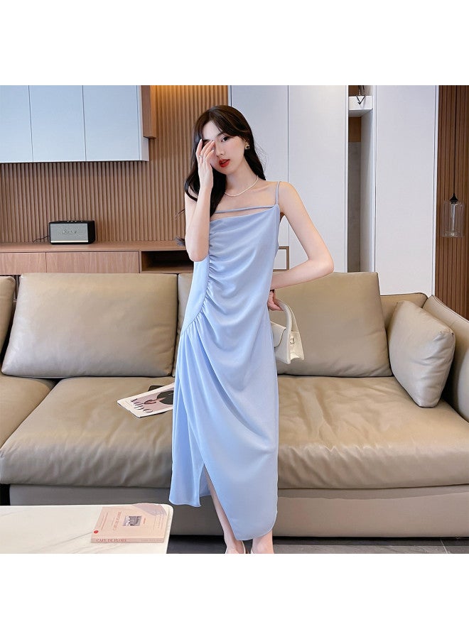 Jeanswest Summer Fashion Design Wrinkle Slimming Loose Viscose Dress Casual Vacation Versatile Slit Strappy Maxi Dress - Image 5