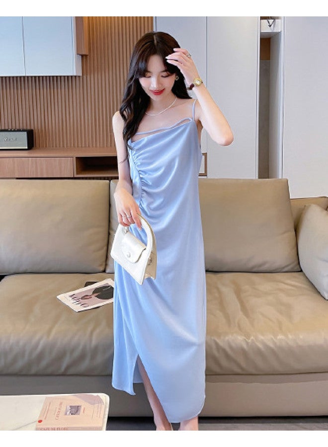 Jeanswest Summer Fashion Design Wrinkle Slimming Loose Viscose Dress Casual Vacation Versatile Slit Strappy Maxi Dress - Image 1