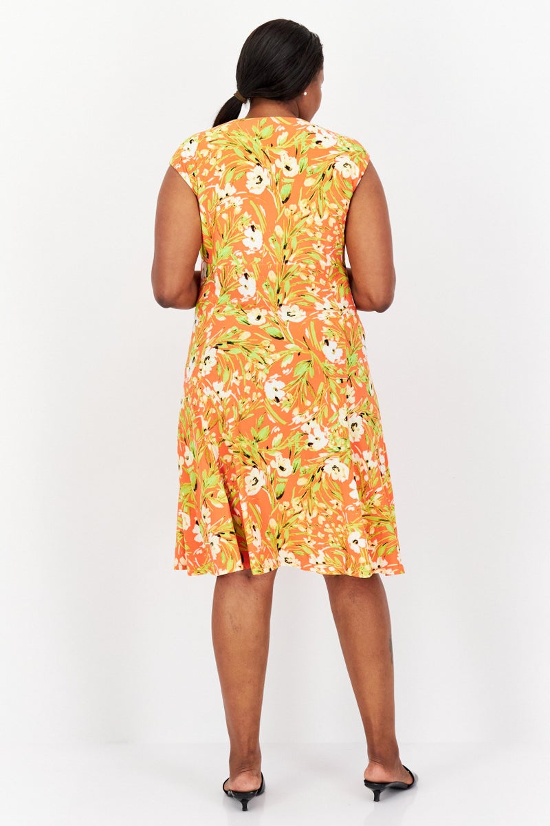 Kasper  Women Plus Size All Over Printed Casual Midi Dress, Orange Combo - Image 3