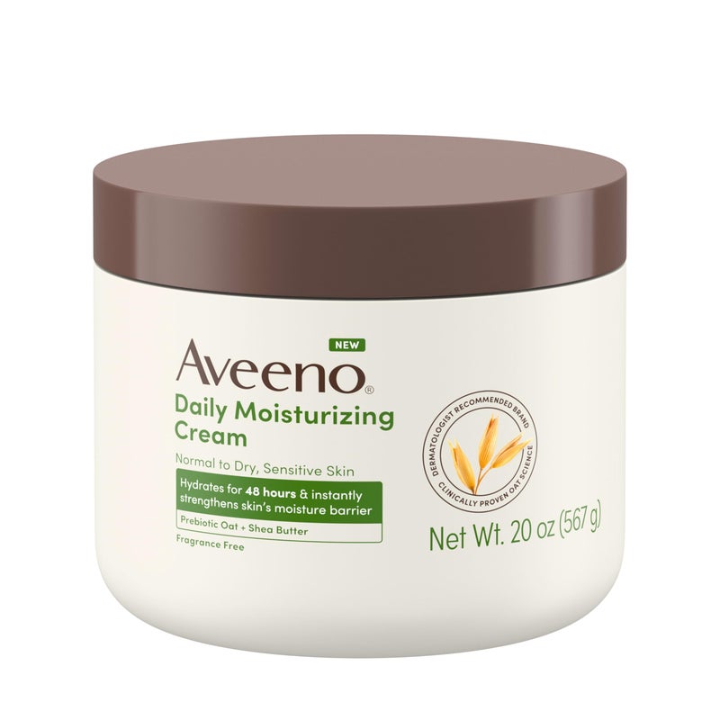 Aveeno Daily Moisturizing Cream with Prebiotic Oat & Shea Butter for Body, Face & Hands Moisturizer Cream, Hydrates Normal to Dry, Sensitive Skin, Fragrance Free, Non-Comedogenic, 20 oz - Image 1