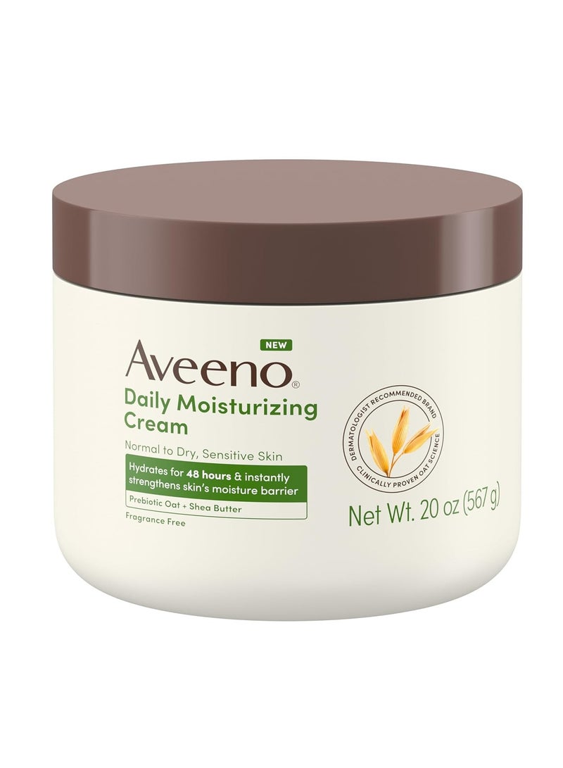 Aveeno Aveeno Daily Moisturizing Cream with Prebiotic Oat & Shea Butter, Body, Face & Hand Cream for Normal to Dry, Sensitive Skin Hydrates for 48 Hours, Fragrance Free & Non-Comedogenic, 20 Oz - Image 1