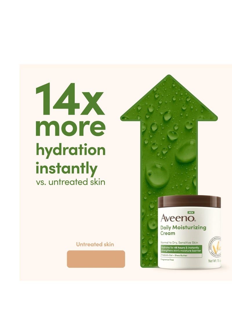 Aveeno Aveeno Daily Moisturizing Cream with Prebiotic Oat & Shea Butter, Body, Face & Hand Cream for Normal to Dry, Sensitive Skin Hydrates for 48 Hours, Fragrance Free & Non-Comedogenic, 20 Oz - Image 4