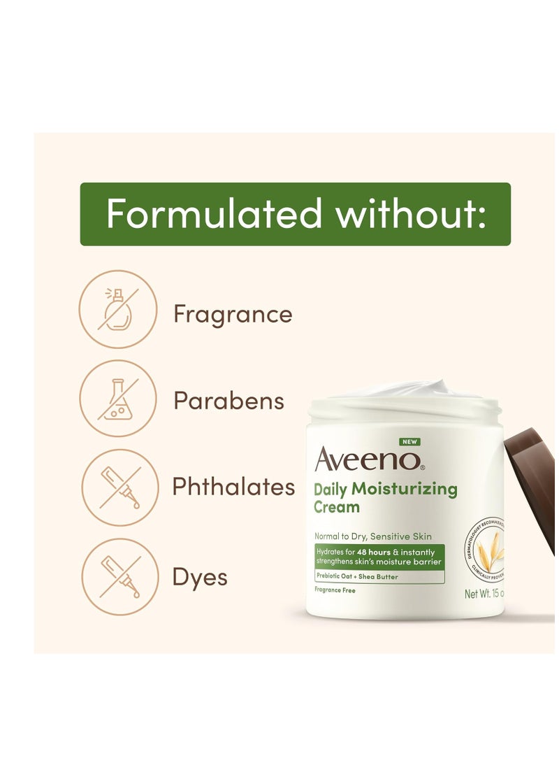 Aveeno Aveeno Daily Moisturizing Cream with Prebiotic Oat & Shea Butter, Body, Face & Hand Cream for Normal to Dry, Sensitive Skin Hydrates for 48 Hours, Fragrance Free & Non-Comedogenic, 20 Oz - Image 5