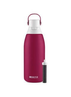 BRITA Brita Insulated Filtered Water Bottle with Straw, Reusable, Stainless Steel Metal, Ruby, 32 Ounce 