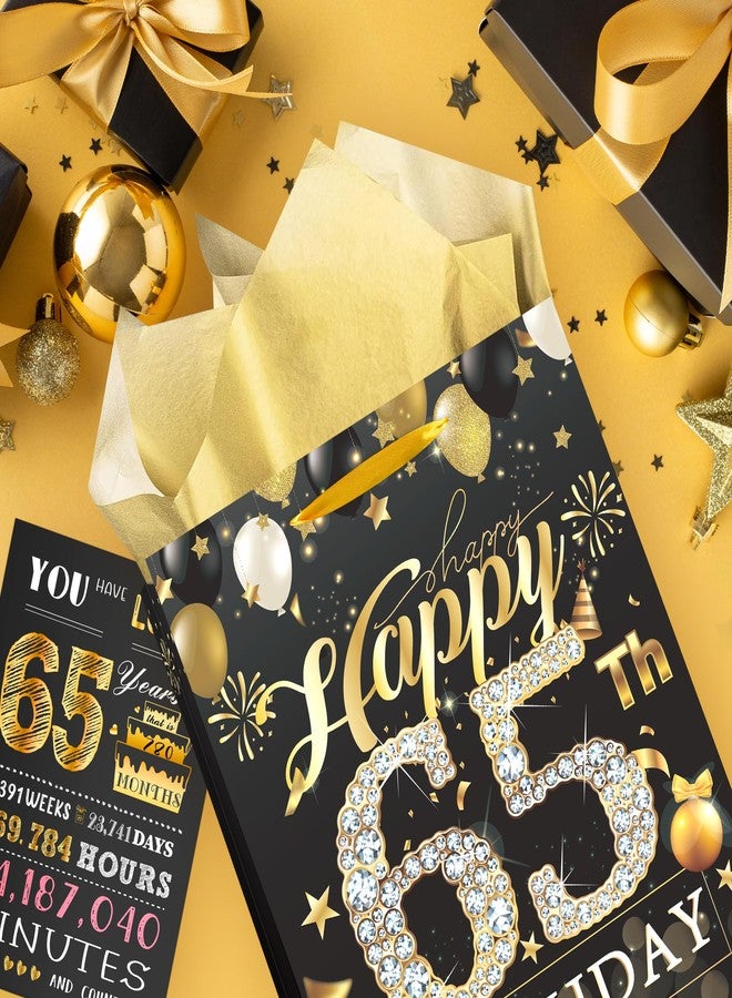 EoBeCy 65th Birthday Gift Bag for Men Women, Black Gold Happy 65th Birthday Gift Bags with Handles, Card and Tissue Papers for 65 Year Old Bday Party Favors Gift Wrapping Supplies - Image 5