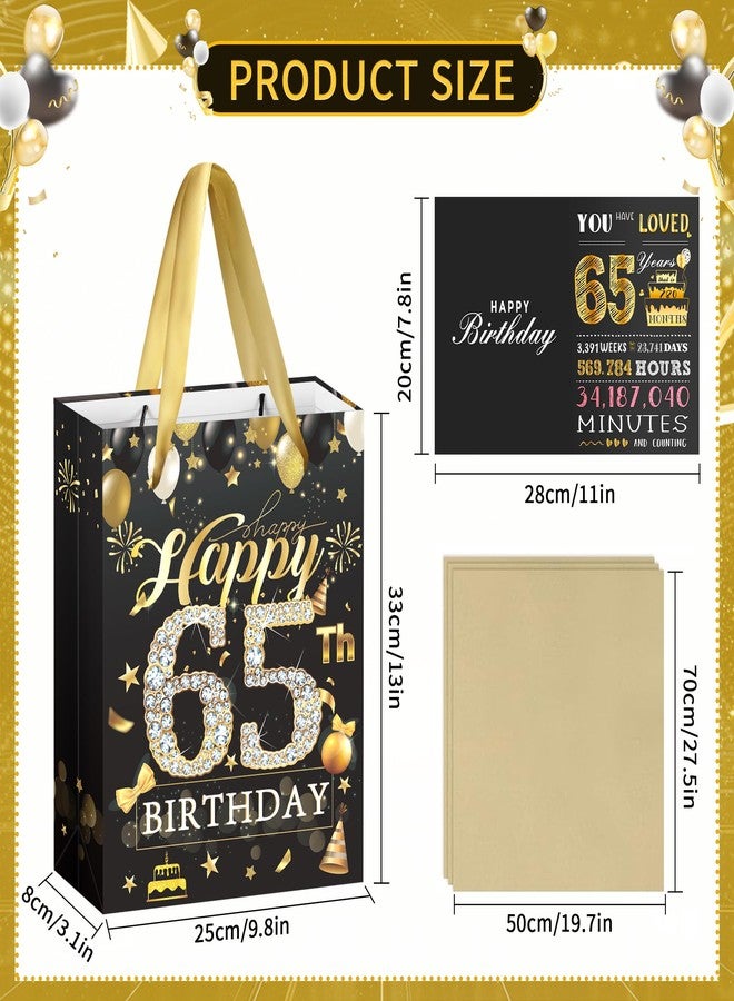 EoBeCy 65th Birthday Gift Bag for Men Women, Black Gold Happy 65th Birthday Gift Bags with Handles, Card and Tissue Papers for 65 Year Old Bday Party Favors Gift Wrapping Supplies - Image 3