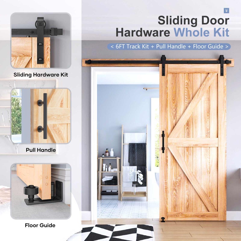 EaseLife 6.6 FT Sliding Barn Door Track and Handle Hardware Kit,Basic J Pulley,Slide Smoothly Quietly,Easy Install (6.6FT Track Kit for 36"~40" Wide Single Door) - Image 2