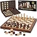 Bstoyder 2 in 1 Magnetic Wooden Chess and Checkers Board Game Set 15 Folding Chess Boards with 2 Extra Queens Portable Travel Chess Sets with Pieces Storage Slots Beginner Chess Game Set for Kids Adults - Image 4