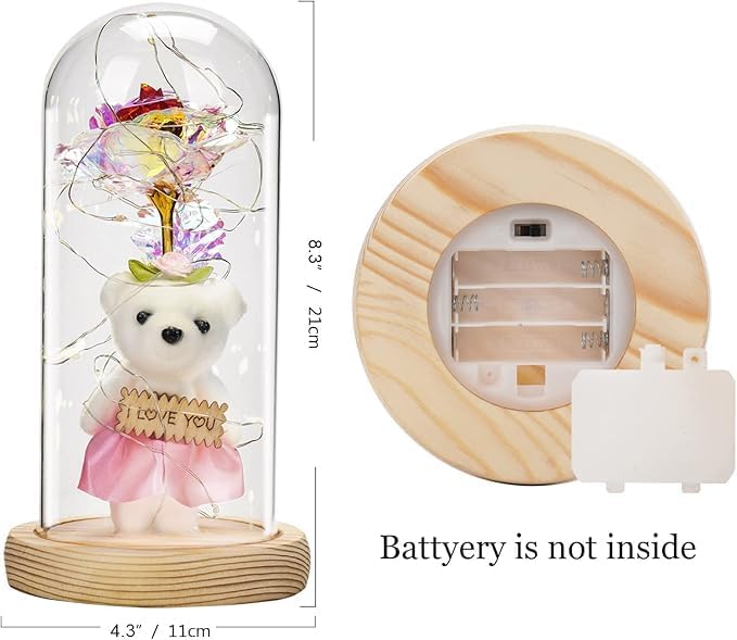 JRS TRADERS Beauty and The Beast Enchanted Galaxy Rose Flower Mom Gift Light Up Infinity Forever Eternal Crystal Rose in Glass Dome Dose of Led Preserved Valintine Day Artificial Flowers with Stems - Image 5